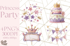 Princess Birthday Party Clipart, Fairytale Celebration Png Product Image 1