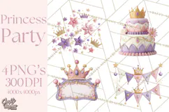 Princess Birthday Party Clipart, Fairytale Celebration Png Product Image 1