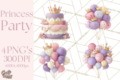 Princess Birthday Party Clipart, Fairytale Celebration Png Product Image 1