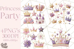 Princess Birthday Party Clipart, Fairytale Celebration Png Product Image 1