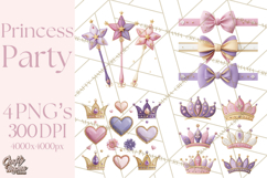 Princess Birthday Party Clipart, Fairytale Celebration Png Product Image 1