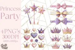 Princess Birthday Party Clipart, Fairytale Celebration Png Product Image 1