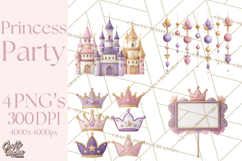 Princess Birthday Party Clipart, Fairytale Celebration Png Product Image 1