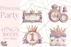 Princess Birthday Party Clipart, Fairytale Celebration Png Product Image 1