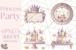 Princess Birthday Party Clipart, Fairytale Celebration Png Product Image 1