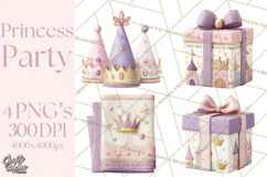 Princess Birthday Party Clipart, Fairytale Celebration Png Product Image 1