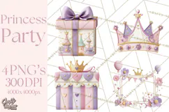 Princess Birthday Party Clipart, Fairytale Celebration Png Product Image 1