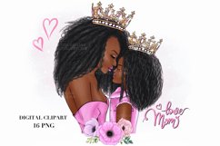 Afro american mother daughter clipart, Mom girl clipart Product Image 1