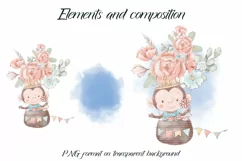 Cute Monkey in a balloon of flowers. Design for printing. Product Image 2