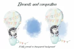 Cute Zebra in a hot air balloon. Design for printing. Product Image 2