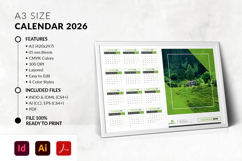 Professional A3 size 2026 calendar template in landscape orientation for planning and organization