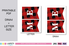 Printable PDF banner sheets showing A4 and Letter size buffalo plaid designs for Christmas garland.