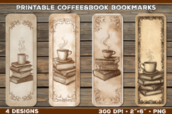 Vintage Reading &amp; Coffee Bookmark. Printable Bookmark Design Product Image 1