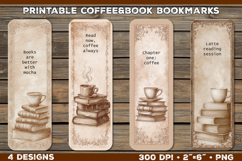 Vintage Reading &amp; Coffee Bookmark. Printable Bookmark Design Product Image 1