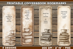 Vintage Reading &amp; Coffee Bookmark. Printable Bookmark Design Product Image 1