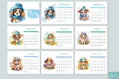 Watercolor Printable Calendar 2024| Cute Puppy Wearing Hat Product Image 2