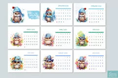 Watercolor Printable Calendar 2024| Cute Owl Wearing Hat Product Image 2