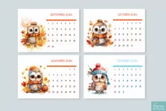 Watercolor Printable Calendar 2024| Cute Owl Wearing Hat Product Image 3