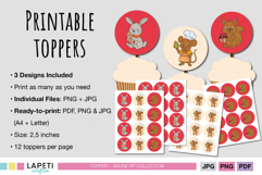 Printable Christmas cupcake toppers with adorable animal designs, including ready-to-print sheets and individual PNG files for festive party crafts.