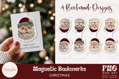 Latch Hook Yarn Faux Embroidery Santa Claus PNG Design being used as a Holiday Christmas Magnetic bookmark print