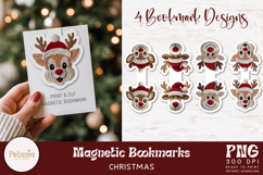 Cute Reindeer Latch Hook Yarn png design being used as a Magnetic Bookmark print