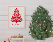 Red and Gold Watercolor Christmas Tree Clipart Product Image 5