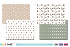Coordinated A4 Christmas papers in sage beige cream and warm brown tones