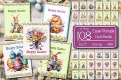 Printable Easter card Bundle with Watercolor Easter bunny, Easter egg, and Easter animals PNG and Easter flowers printable postcard bundle 