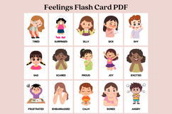 Printable feelings flash cards for kids featuring 15 emotion cards designed for preschool, toddlers, homeschool, and Montessori learning to help children recognize emotions and support social emotional development.