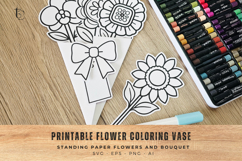 Printable Flower Coloring Vase, Standing Paper Bouquet Craft Product Image 2