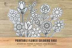 Printable Flower Coloring Vase, Standing Paper Bouquet Craft Product Image 3