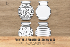 Printable Flower Coloring Vase, Standing Paper Bouquet Craft Product Image 4