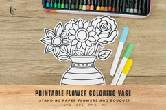 Printable Flower Coloring Vase, Standing Paper Bouquet Craft Product Image 5