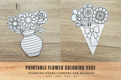 Printable Flower Coloring Vase, Standing Paper Bouquet Craft Product Image 6