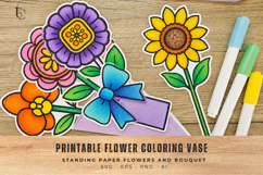 Printable Flower Coloring Vase, Standing Paper Bouquet Craft Product Image 7