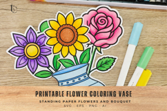 Printable Flower Coloring Vase, Standing Paper Bouquet Craft Product Image 8