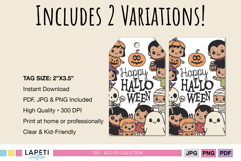 Cute Halloween favor tag with pumpkin pattern and phrase “Enjoy the Treats!” in a bat frame.