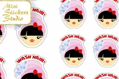 Cute Girl face Kawaii Wash Hair Planner Stickers Brunette Product Image 3