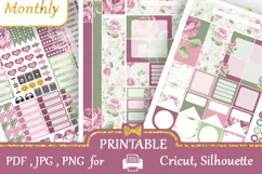 MAMBI planner stickers Monthly Pink Purple roses flowers Product Image 1