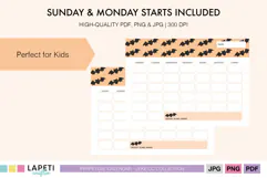 Halloween monthly calendar printable with reusable blank date layout