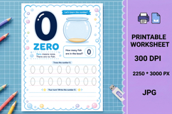 Zero numeral 0 printable number tracing worksheet Product Image 1