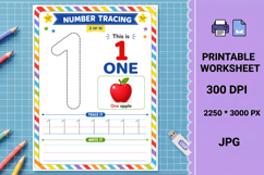 1 Numeral one numbers printable number tracing worksheet Product Image 1