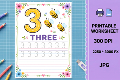 3 Three handwriting printable number tracing worksheet Product Image 1