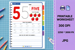 5 Trace counting apples printable number tracing worksheet Product Image 1