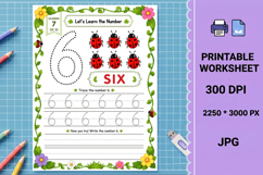 6 Numeral six counting printable number tracing worksheet Product Image 1