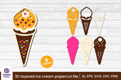 printable-paper cutting-cut file svg-3d layered-layered papercut-summer svg-ice cream
