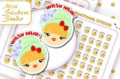 Cute Girl Kawaii Wash Hair Planner Stickers Product Image 1