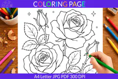 Rose coloring page A4 Letter JPG PDF Product Image 2