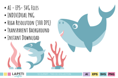 Shark party illustrations for printable decorations