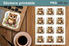 Sticker spring owl with flowers| Printable Sticker Sheet Product Image 1